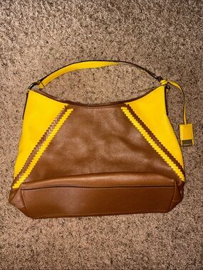 Michael Kors Karson Brown & Yellow Leather Shoulder Bag